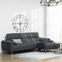 Divano Angolare 3 Posti in Tessuto con Poggiatesta Regolabili, 249.5x162.5x95cm, Grigio Scuro