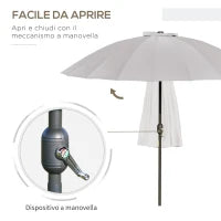Ombrellone da Giardino e Terrazza 2.5x2.5 m a Manovella con 18 Stecche e Inclinabile, Grigio