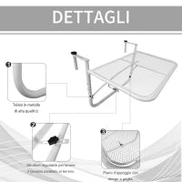 Tavolo da Ringhiera con Ganci ad Altezza Regolabile su 3 Livelli, in Metallo, 60x56.5x45 cm, Bianco