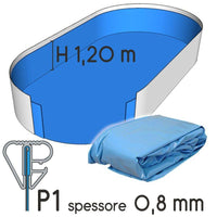 Liner Per Piscina A Forma Ovale 6,10 X 3,75 H.1,20 M Azzurro - Attacco P1 - Spessore 0,80 Mm