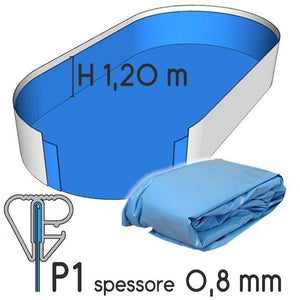 Liner Per Piscina A Forma Ovale 6,10 X 3,75 H.1,20 M Azzurro - Attacco P1 - Spessore 0,80 Mm