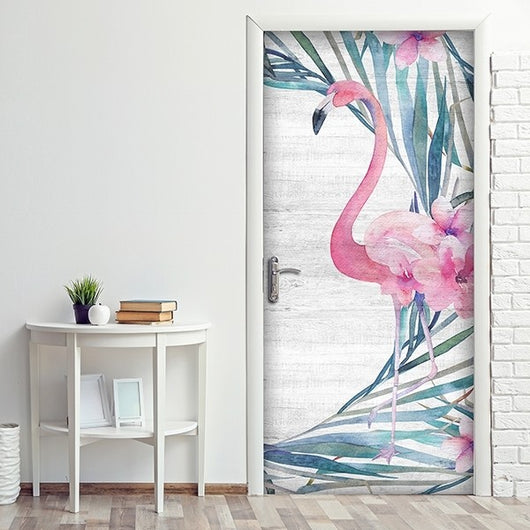 Decorazione per Porta Autoadesiva Facile da Applicare 210x83 cm Door Cover Fenicotteri
