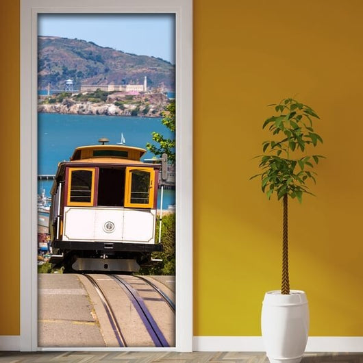 Decorazione per Porta Autoadesiva Facile da Applicare 210x83 cm Door Cover San Francisco Tram
