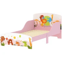 Lettino per Bambini 3+ Anni in Legno con Bordi Rialzati e Sponde di Sicurezza, 143x77x60 cm, Rosa