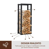 Porta Legna Verticale in Metallo Nero da Interni ed Esterni con Portata 100 kg max, 40x25x100 cm