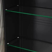 Armadio a Muro a 3 Ante in Vetro con Design Curvo, Spazio di Archiviazione Versatile，per Soggiorno e Bagno, 90×20×70 cm, Nero