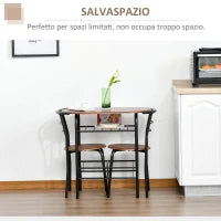 Set Tavolo Moderno con 2 Sedie per Sala da Pranzo, Set 3 Pezzi Mobili Salvaspazio da Cucina, Balcone, Ristorante o Bar, Marrone e Nero