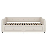 Divano letto 90x200 cm con letto estraibile e 2 cassetti, senza materasso, Beige