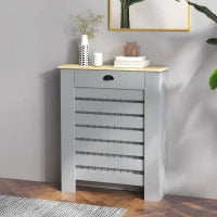 Copritermosifone in MDF a Doghe, Copricalorifero a Griglia con Cassetto, 78x19x95.5 cm, Grigio