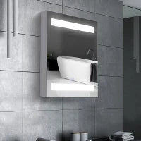 Armadietto Pensile da Bagno con 1 Anta, Specchio e Luci a LED | 2 Ripiani Interni | MDF Bianco (60 x 50 x 15cm)
