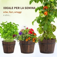 Set di 3 Vasi Secchielli per Piante Fiori , Set Vasi da Esterno in Legno di Diverse Dimensioni