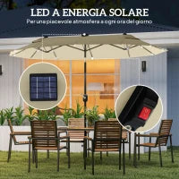 Ombrellone Doppio con Luci LED e Base a Croce, in Poliestere e Acciaio, 295x150x219 cm, Bianco Crema