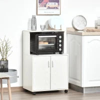 Mobile Cucina Multiuso con Ruote, Armadietto e Ripiano per Microonde, Credenza Alta in Legno Truciolare, 60.4x40.3x97cm Bianco