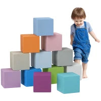 Set 12 Cubi Giocattolo Morbidi per Bambini 12-36 Mesi in PU ed EPE, 20x20x20cm, Multicolore