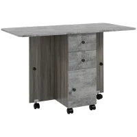 Tavolo Pieghevole con 2 Cassetti e Armadietto, 6 Rotelle e Freni, 120x60x76.5 cm, Grigio Legno e Roccia