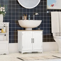 kleankin Mobile Sotto Lavabo Bagno con 2 Ante e Ripiano Regolabile, 60x33x60cm, Legno e Bianco