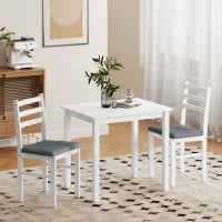 Set da tavolo da pranzo a 3 pezzi con 2 sedie, Tavolo da cucina per spazi compatti, Sedie imbottite, Salvaspazio, MDF, Bianco