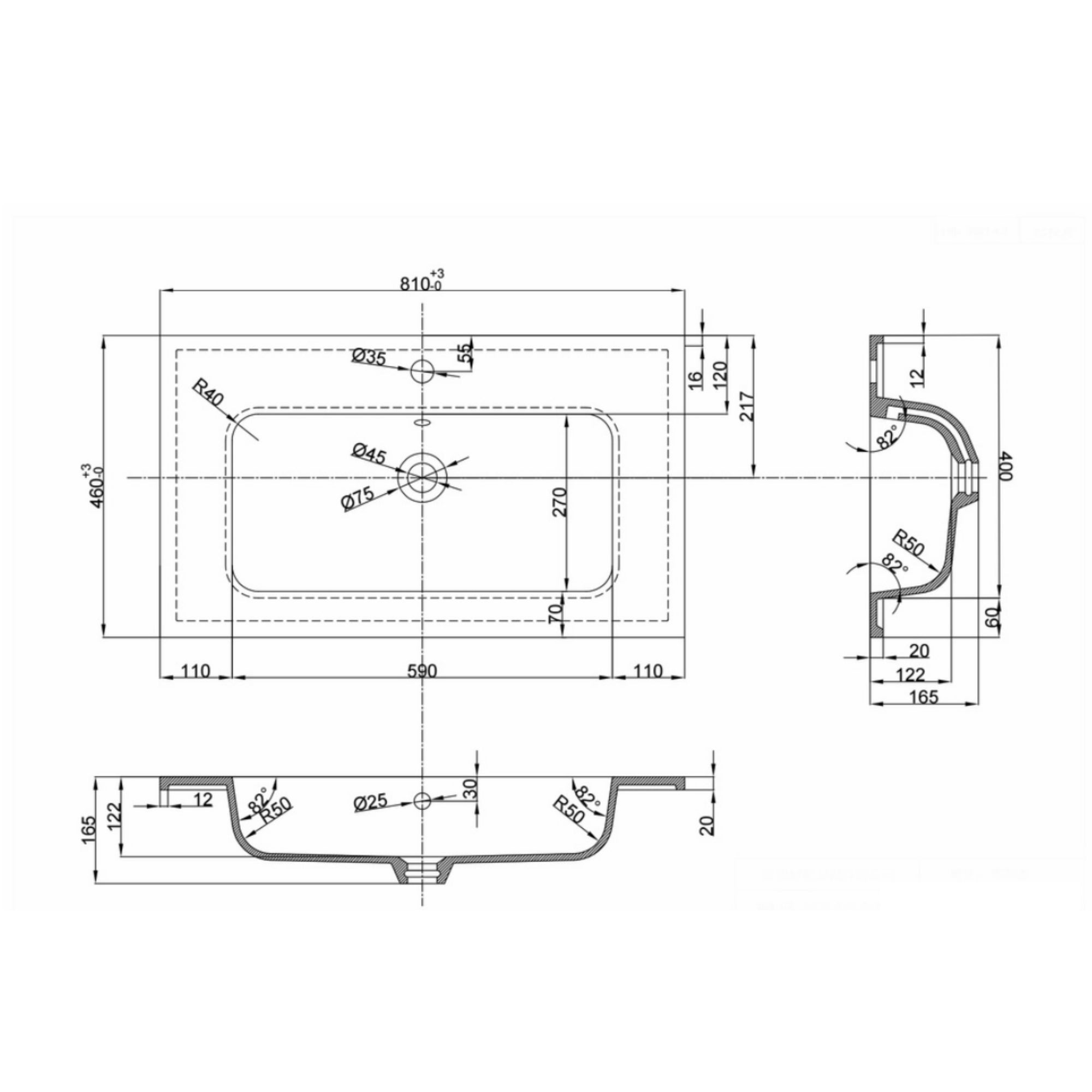 Lavabo ad incasso mineral marmo colore grigio cenere mobile composizione bagno *** misure 81x46 cm, confezione 1