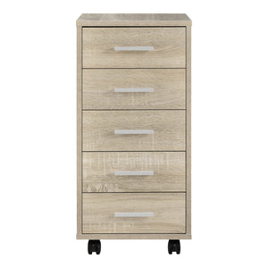 Cassettiera a Ruote Comodino con 5 Cassetti 63 x 33 x 38 cm - Effetto Rovere Sonoma [en.casa]