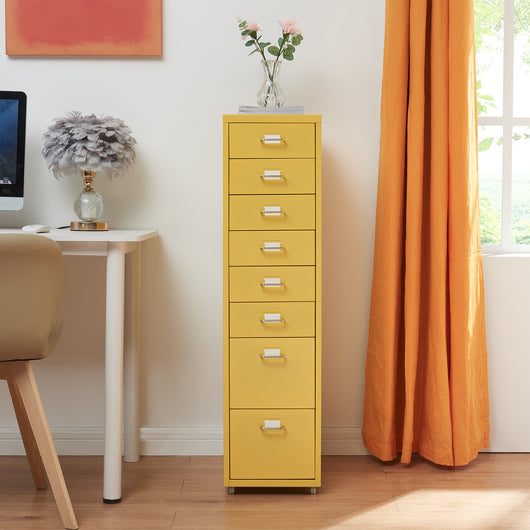 Cassettiera Kökar in Acciaio Mobile Archivio con 8 Cassetti e Rotelle - Giallo [en.casa]