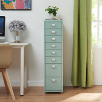 Cassettiera Kökar in Acciaio Mobile Archivio con 8 Cassetti e Rotelle - Menta Verde [en.casa]