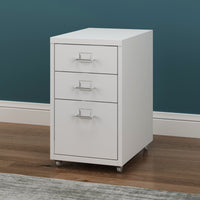Cassettiera Kökar in Acciaio Mobile Archivio con 3 Cassetti e Rotelle - Bianco Opaco [en.casa]