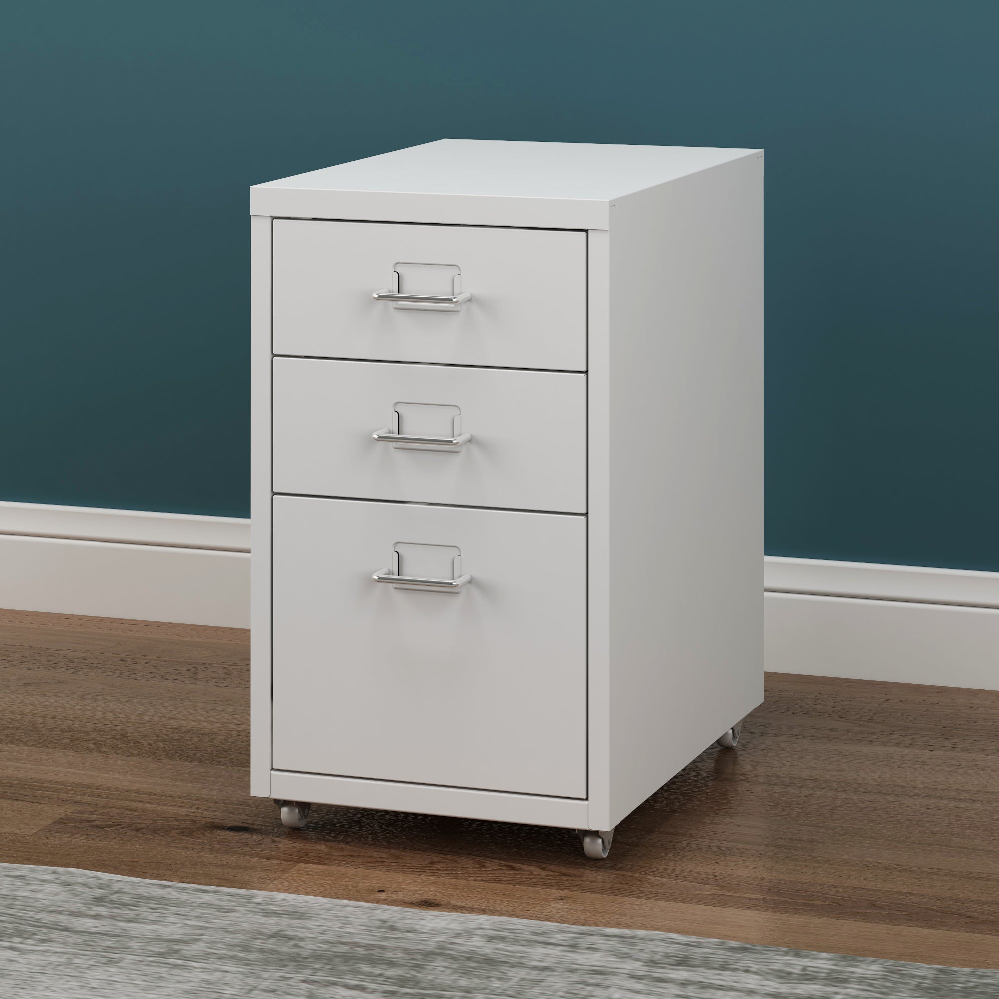 Cassettiera Kökar in Acciaio Mobile Archivio con 3 Cassetti e Rotelle - Bianco Opaco [en.casa]