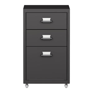 Cassettiera Kökar in Acciaio Mobile Archivio con 3 Cassetti e Rotelle - Nero Opaco [en.casa]
