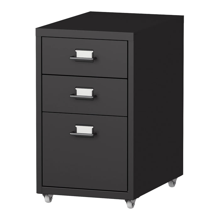 Cassettiera Kökar in Acciaio Mobile Archivio con 3 Cassetti e Rotelle - Nero Opaco [en.casa]