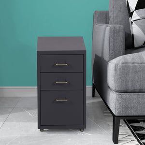 Cassettiera Kökar in Acciaio Mobile Archivio con 3 Cassetti e Rotelle - Grigio Opaco [en.casa]