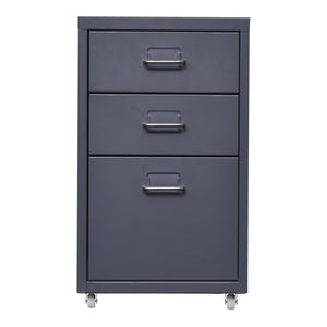 Cassettiera Kökar in Acciaio Mobile Archivio con 3 Cassetti e Rotelle - Grigio Opaco [en.casa]