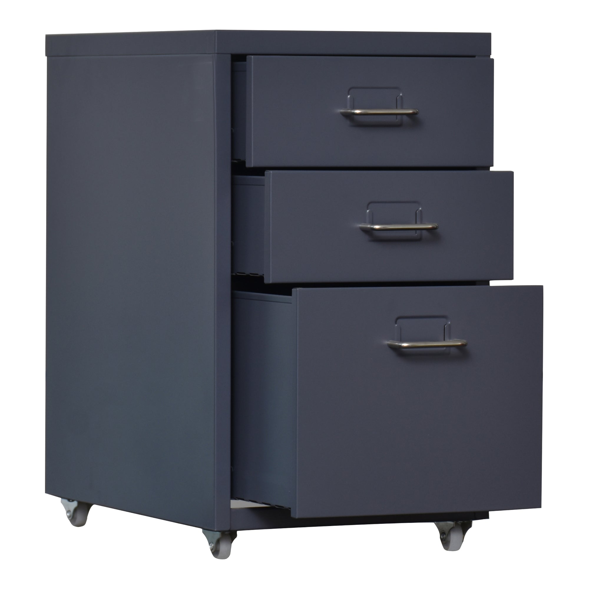 Cassettiera Kökar in Acciaio Mobile Archivio con 3 Cassetti e Rotelle - Grigio Opaco [en.casa]