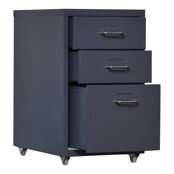 Cassettiera Kökar in Acciaio Mobile Archivio con 3 Cassetti e Rotelle - Grigio Opaco [en.casa]