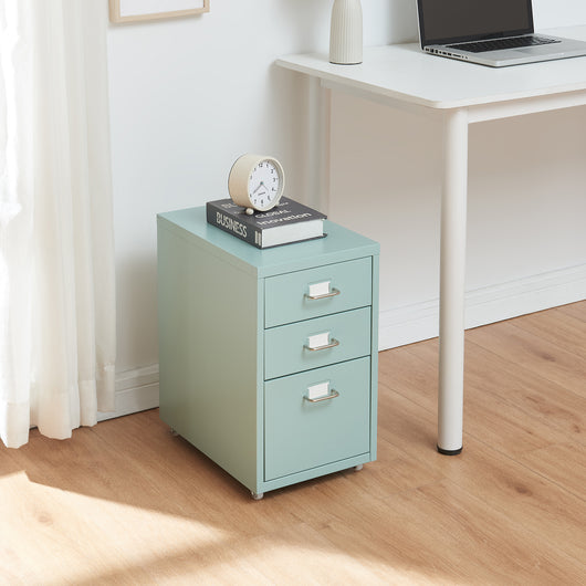 Cassettiera Kökar in Acciaio Mobile Archivio con 3 Cassetti e Rotelle - Menta Verde [en.casa]