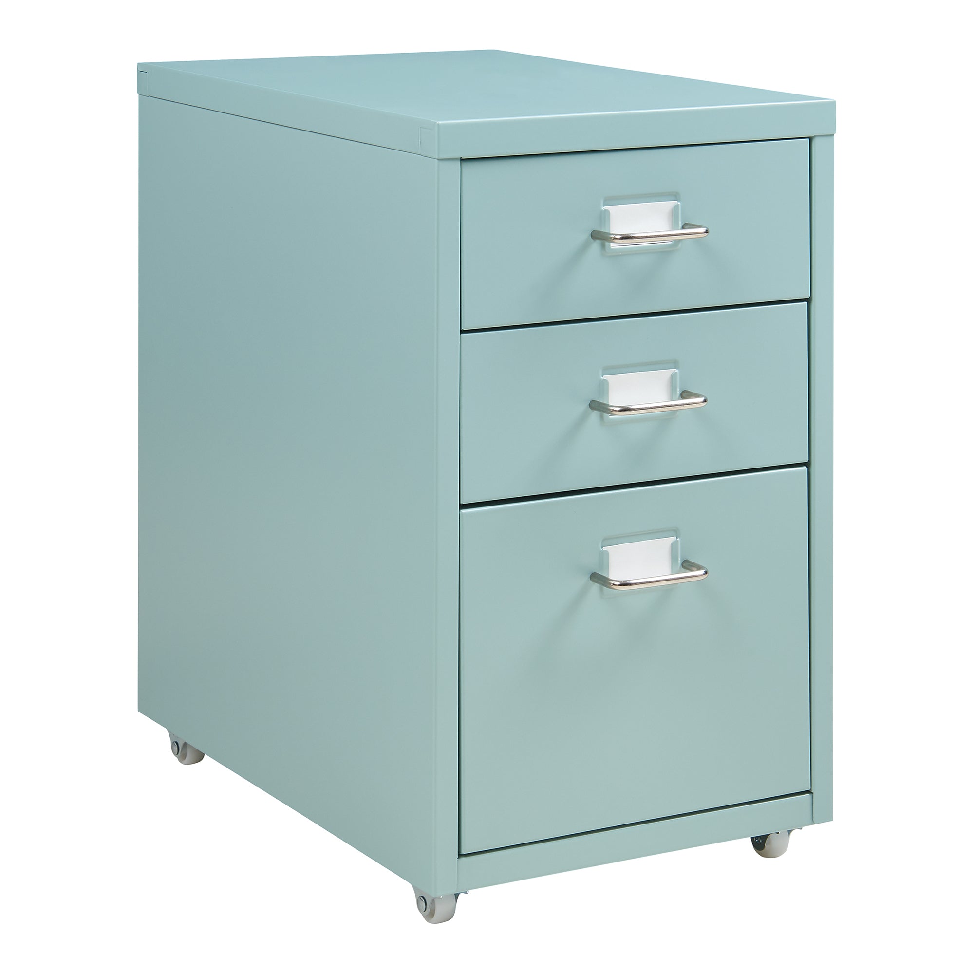 Cassettiera Kökar in Acciaio Mobile Archivio con 3 Cassetti e Rotelle - Menta Verde [en.casa]