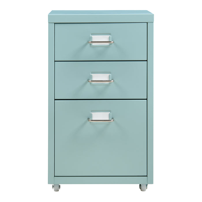 Cassettiera Kökar in Acciaio Mobile Archivio con 3 Cassetti e Rotelle - Menta Verde [en.casa]