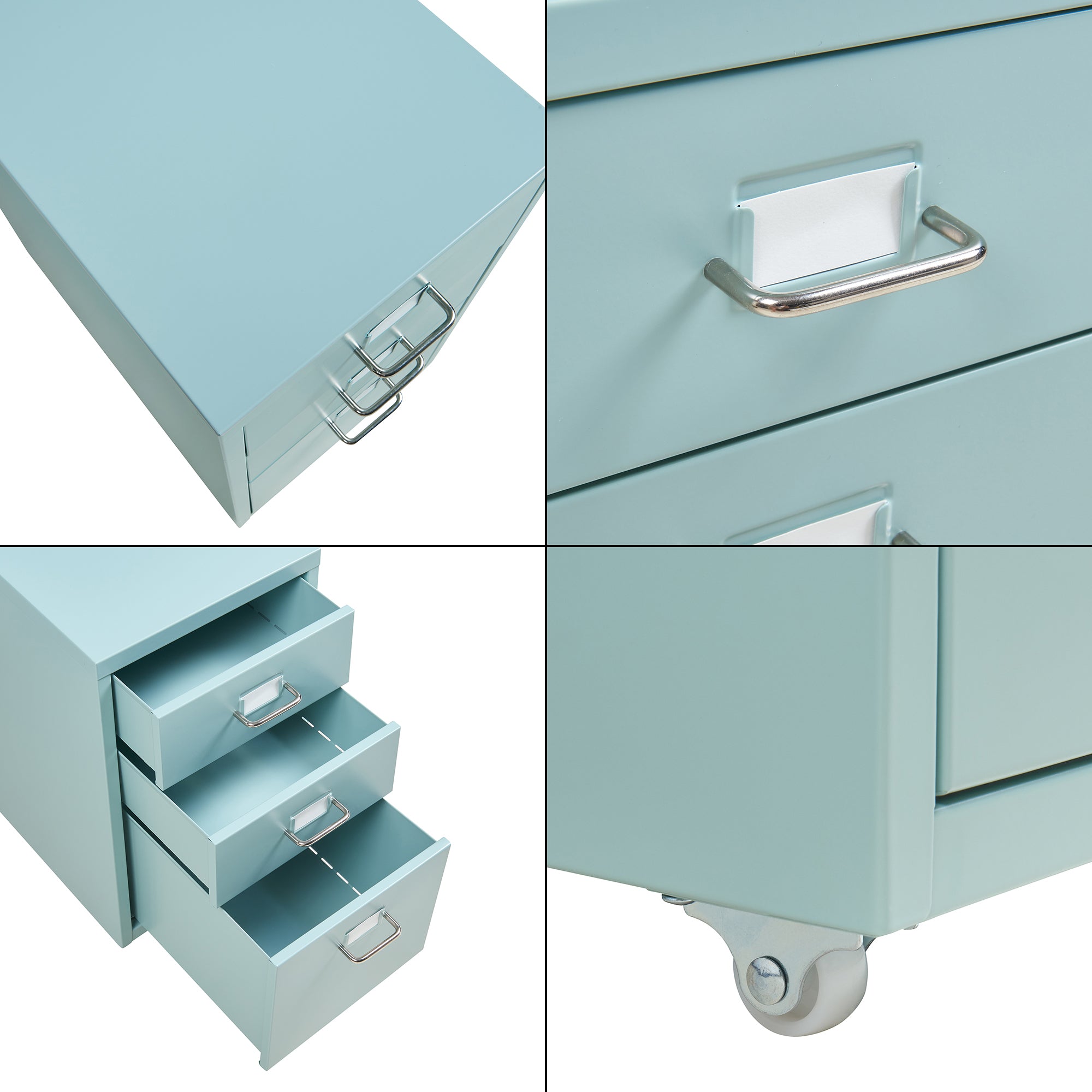 Cassettiera Kökar in Acciaio Mobile Archivio con 3 Cassetti e Rotelle - Menta Verde [en.casa]