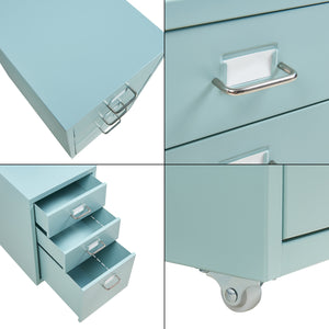 Cassettiera Kökar in Acciaio Mobile Archivio con 3 Cassetti e Rotelle - Menta Verde [en.casa]