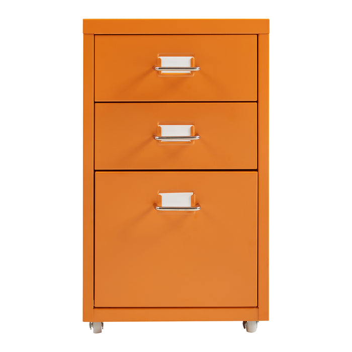 Cassettiera Kökar in Acciaio Mobile Archivio con 3 Cassetti e Rotelle - Arancione [en.casa]