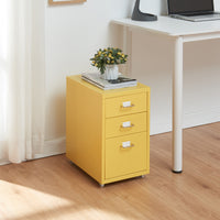 Cassettiera Kökar in Acciaio Mobile Archivio con 3 Cassetti e Rotelle - Giallo [en.casa]