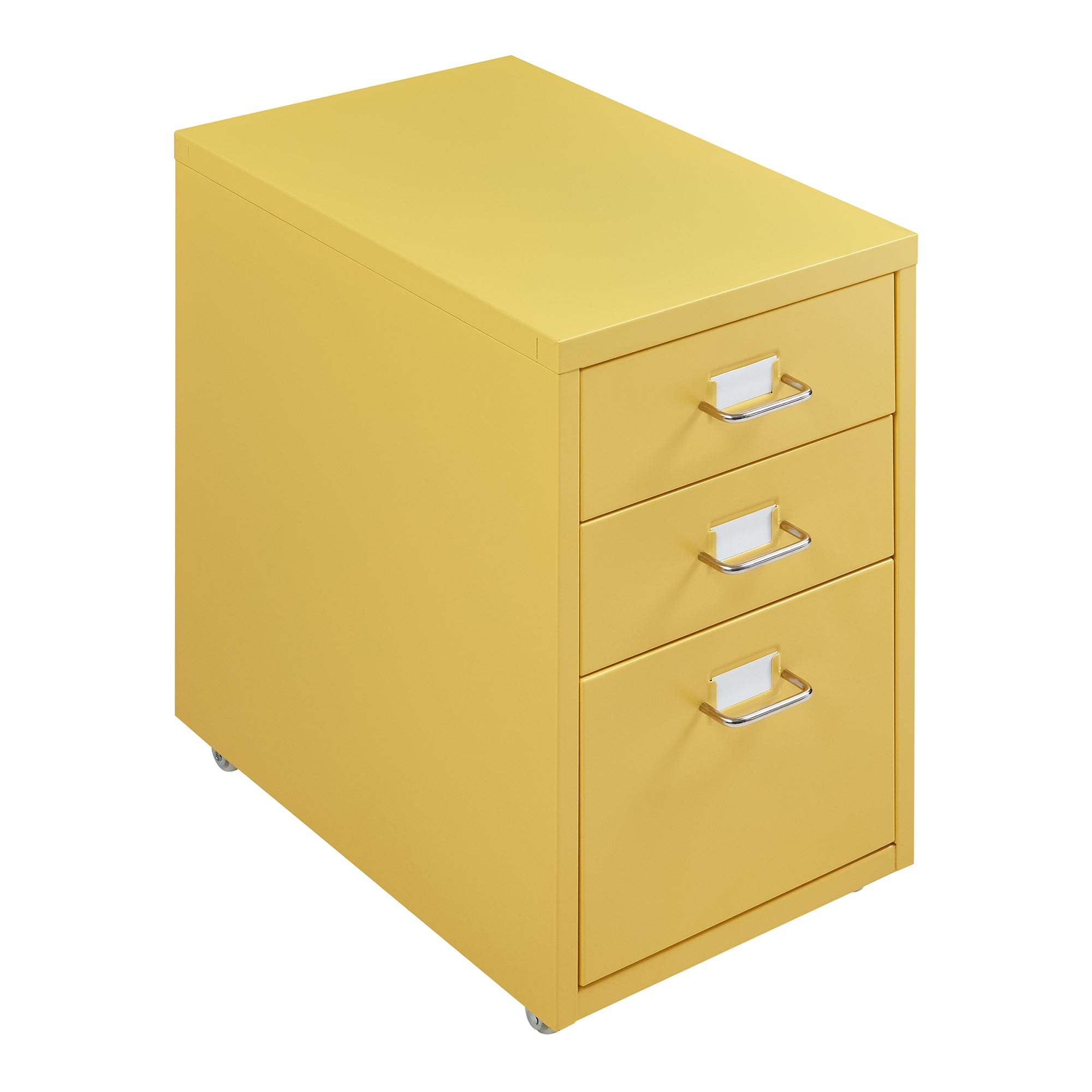 Cassettiera Kökar in Acciaio Mobile Archivio con 3 Cassetti e Rotelle - Giallo [en.casa]