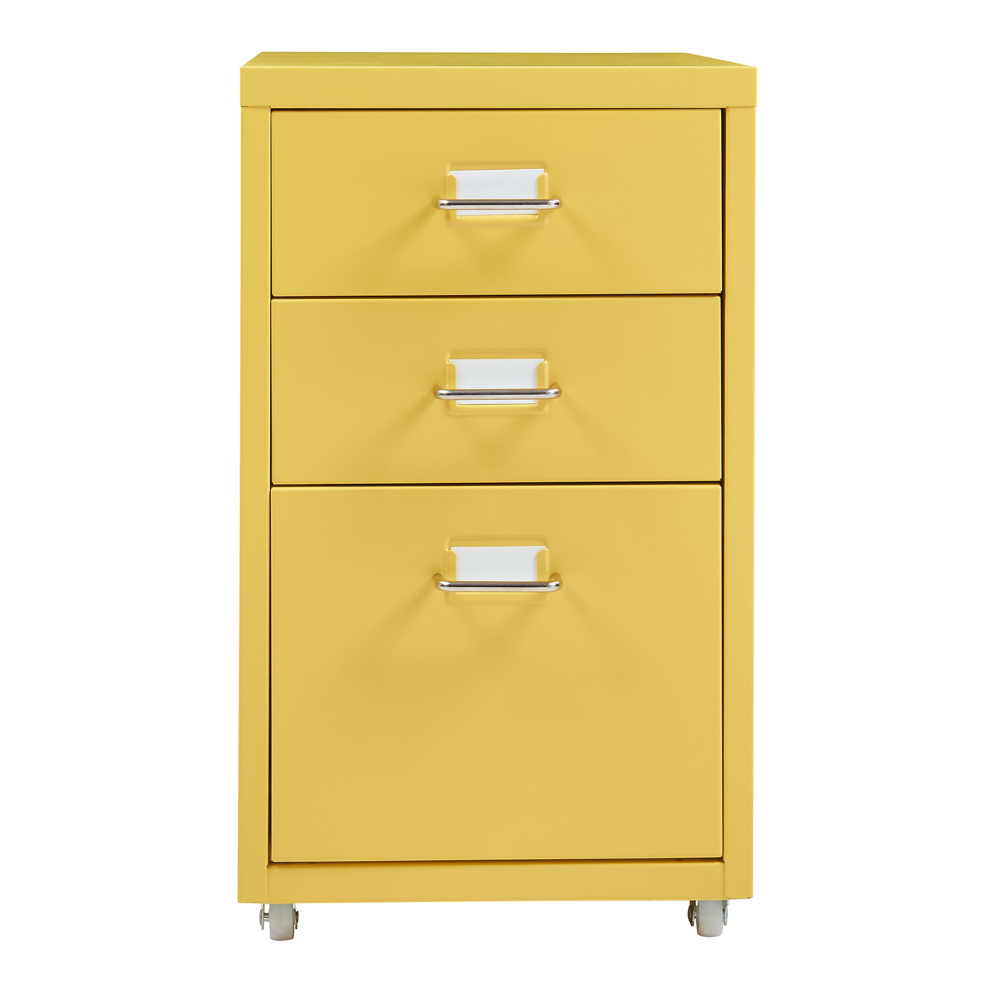 Cassettiera Kökar in Acciaio Mobile Archivio con 3 Cassetti e Rotelle - Giallo [en.casa]