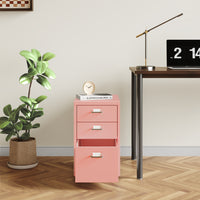 Cassettiera Kökar in Acciaio Mobile Archivio con 3 Cassetti e Rotelle - Rosa [en.casa]