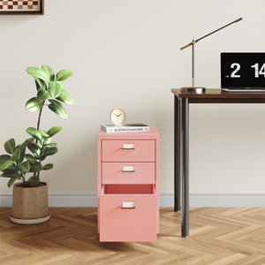 Cassettiera Kökar in Acciaio Mobile Archivio con 3 Cassetti e Rotelle - Rosa [en.casa]