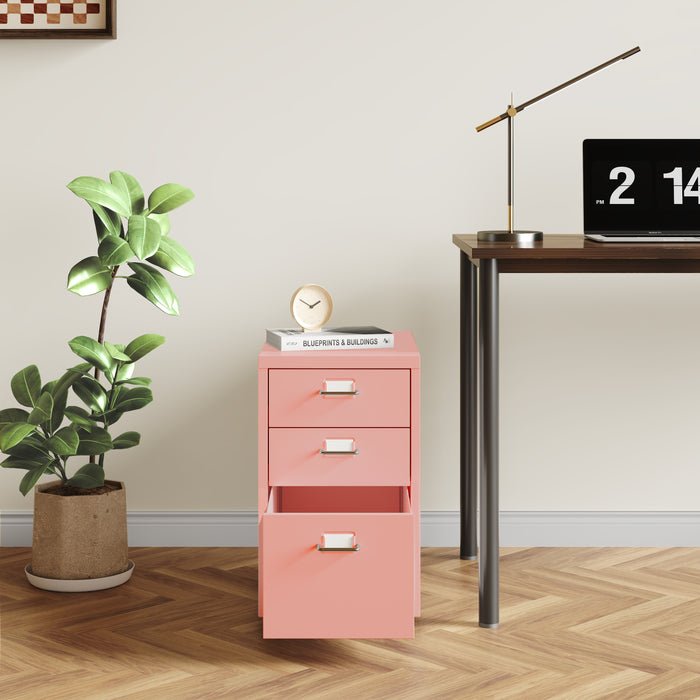 Cassettiera Kökar in Acciaio Mobile Archivio con 3 Cassetti e Rotelle - Rosa [en.casa]