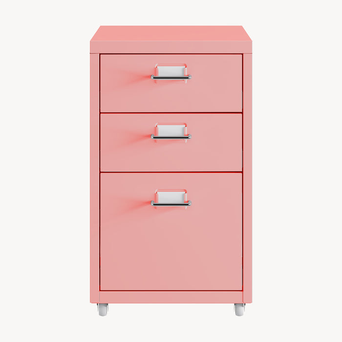 Cassettiera Kökar in Acciaio Mobile Archivio con 3 Cassetti e Rotelle - Rosa [en.casa]