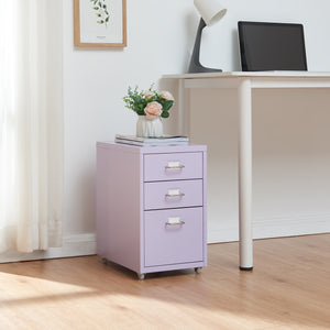 Cassettiera Kökar in Acciaio Mobile Archivio con 3 Cassetti e Rotelle - Lilla [en.casa]