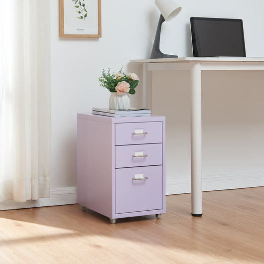 Cassettiera Kökar in Acciaio Mobile Archivio con 3 Cassetti e Rotelle - Lilla [en.casa]