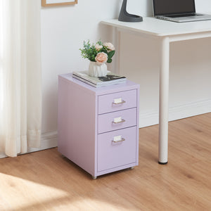 Cassettiera Kökar in Acciaio Mobile Archivio con 3 Cassetti e Rotelle - Lilla [en.casa]