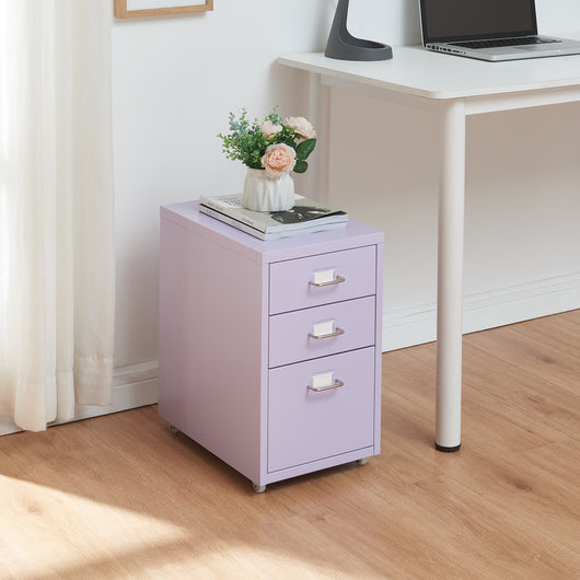 Cassettiera Kökar in Acciaio Mobile Archivio con 3 Cassetti e Rotelle - Lilla [en.casa]